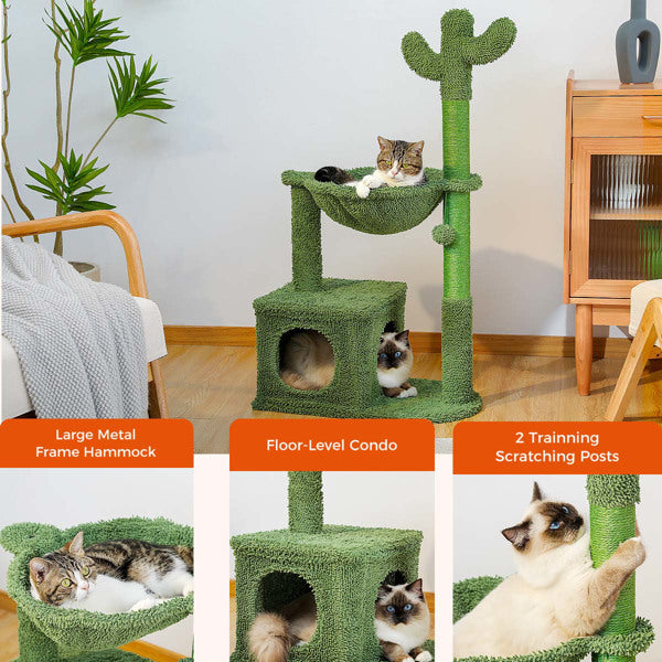 40" Cactus Cat Tree with Hammock & Scratching Post