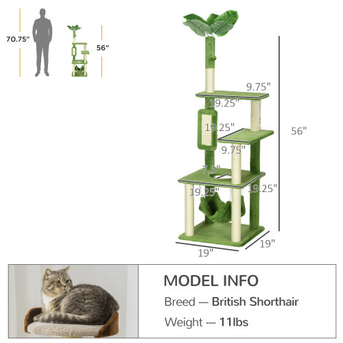 PawHut 56" Cat Tree with Hammock & Scratching Post