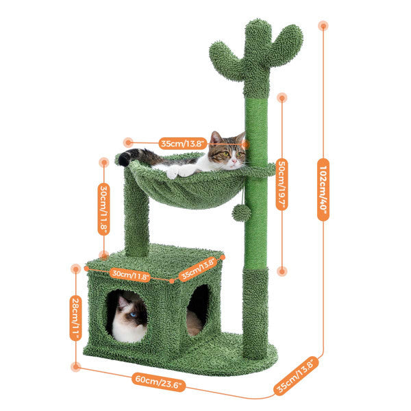 40" Cactus Cat Tree with Hammock & Scratching Post