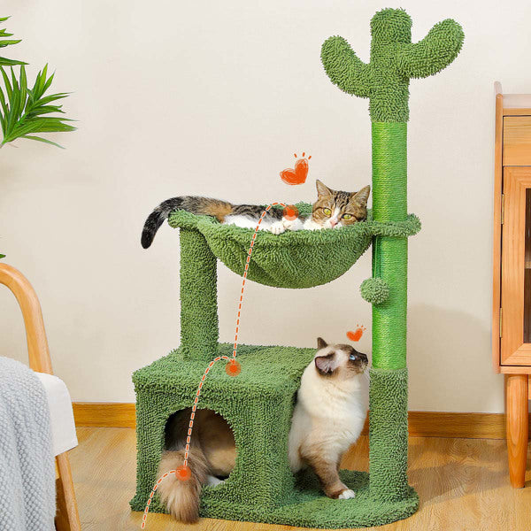 40" Cactus Cat Tree with Hammock & Scratching Post